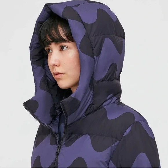 Uniqlo x Marimekko Ultra Light Down Cocoon Parka Jacket Blue Women’s S - Picture 3 of 16